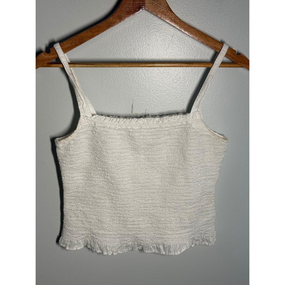 Madewell White Smocked Button Front Cami Ruffle Tank Top Small Square Neck